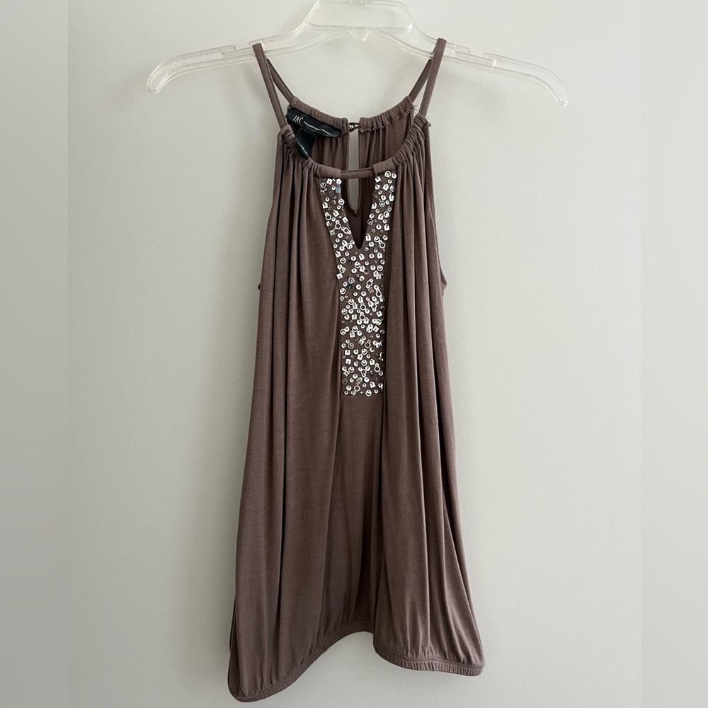 INC International Concepts Taupe Sleeveless Top with Metallic Details